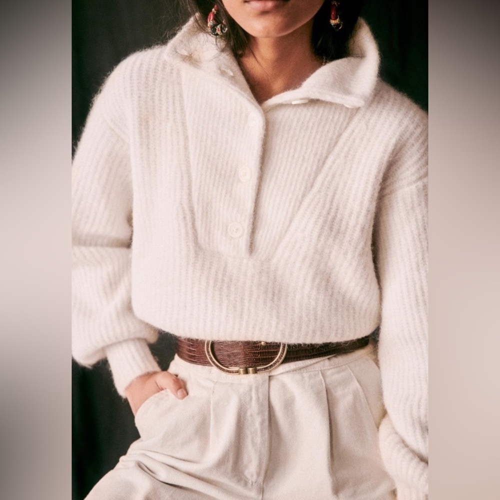 NEW La Maille Sézane Micky Alpaca Jumper White Size XS Paris Wool Sweater Top
